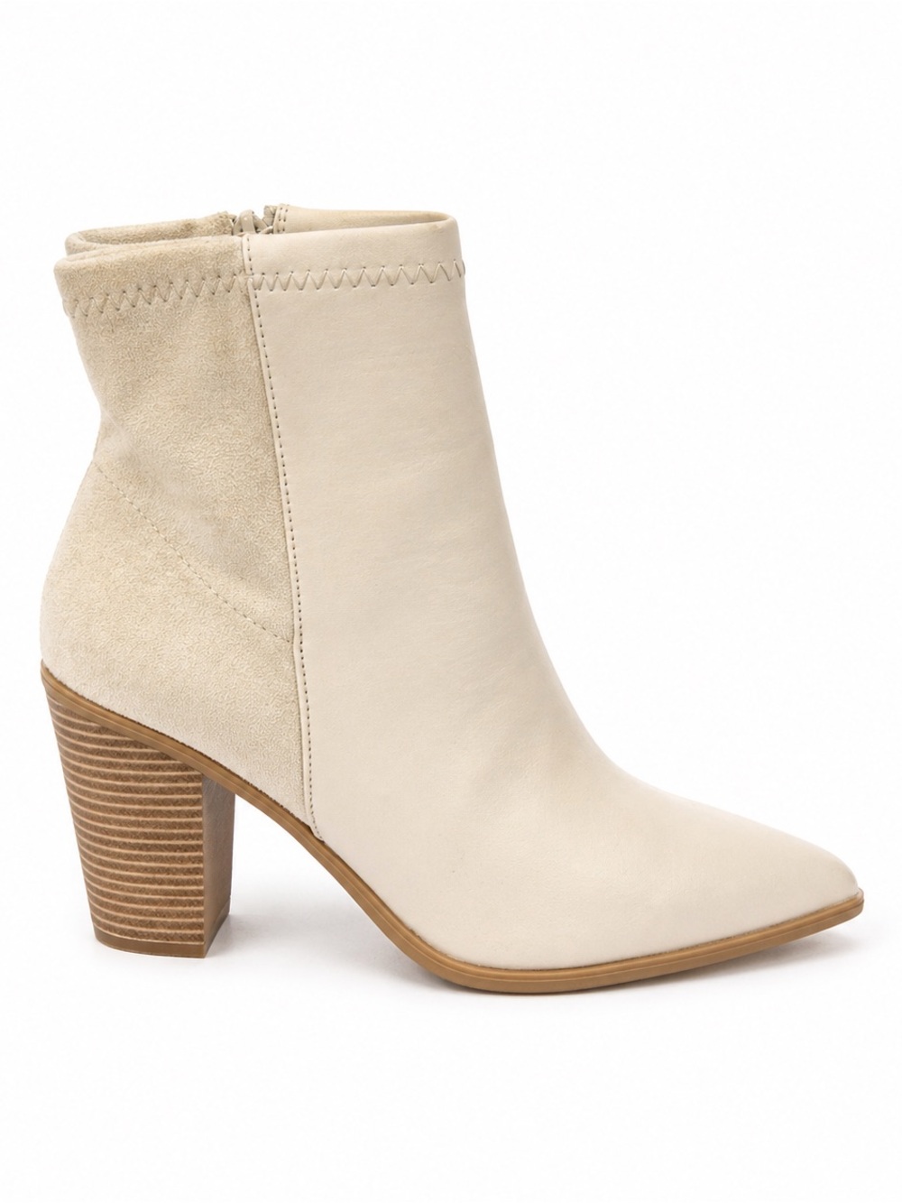 Lulus Cream Pointed Toe Block Heel Ankle Booties Side Zip